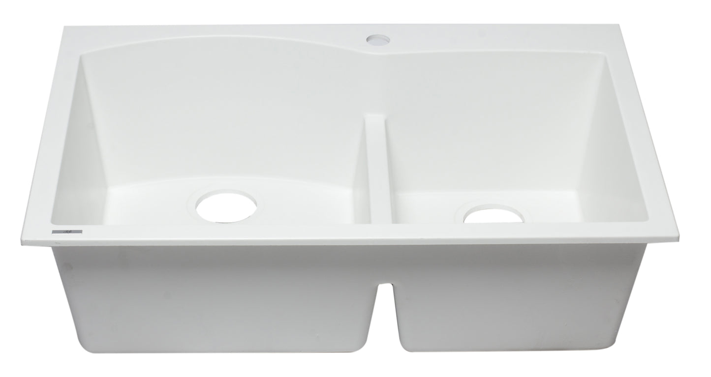 ALFI brand White 33" Double Bowl Drop In Granite Composite Kitchen Sink