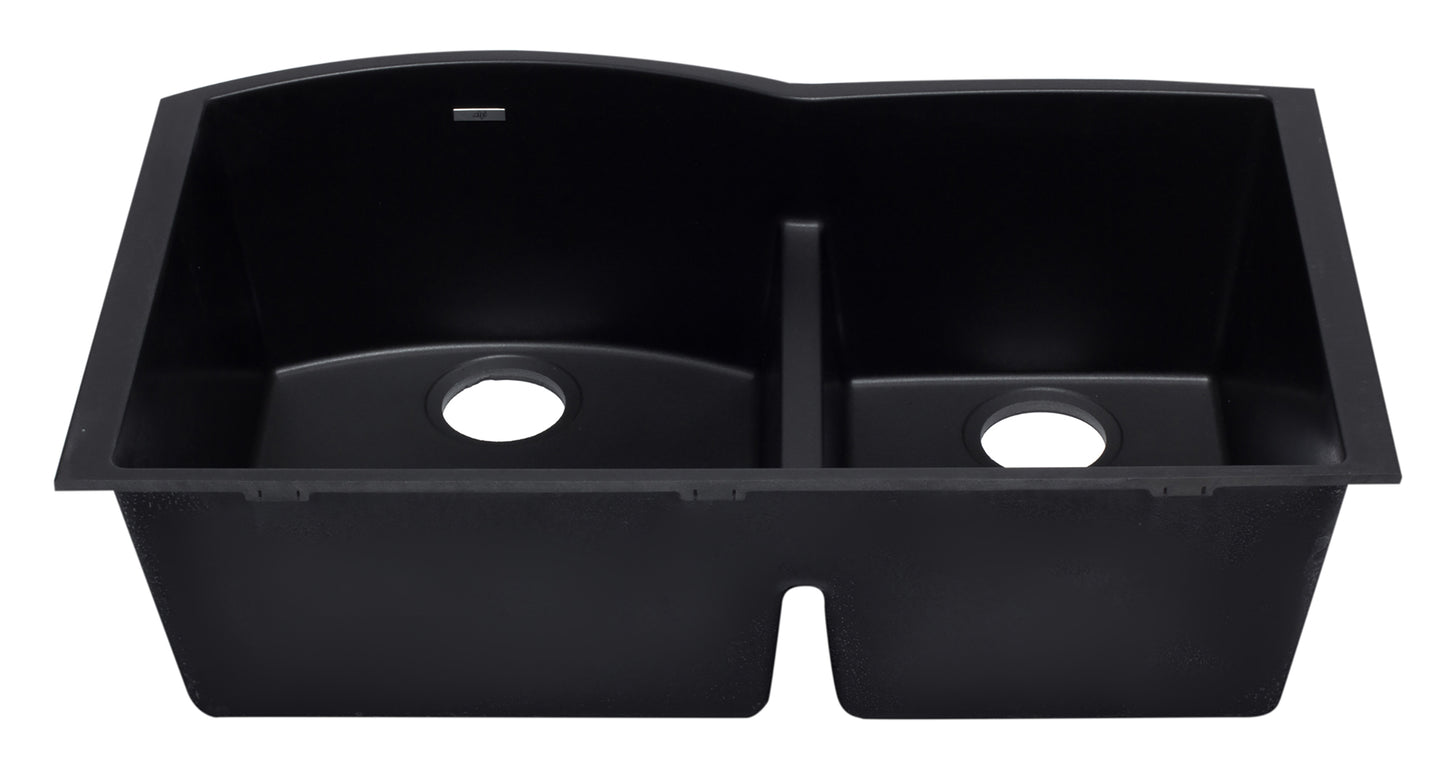 ALFI brand Black 33" Double Bowl Undermount Granite Composite Kitchen Sink