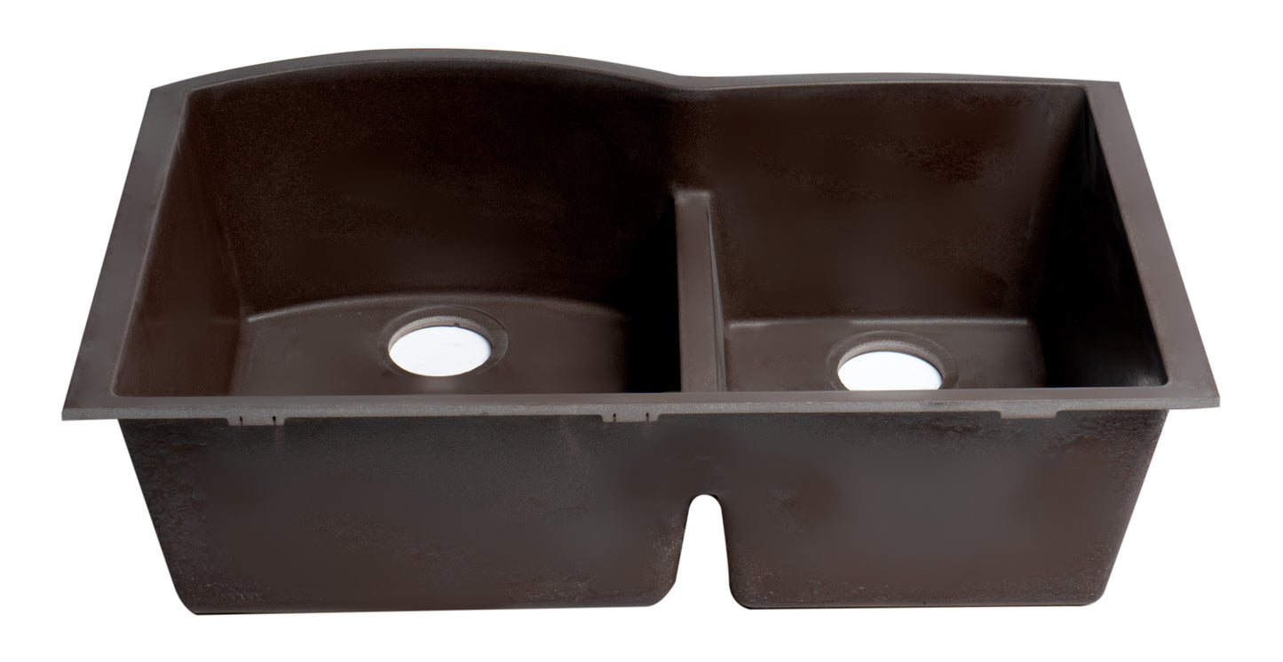 ALFI brand Chocolate 33" Double Bowl Undermount Granite Composite Kitchen Sink