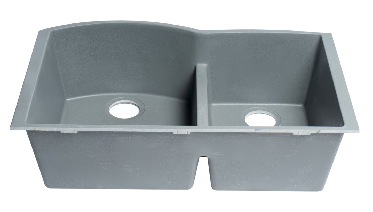 ALFI brand Titanium 33" Double Bowl Undermount Granite Composite Kitchen Sink