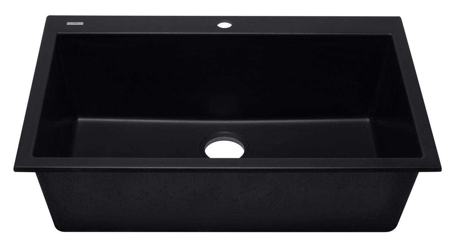 ALFI brand Black 33" Single Bowl Drop In Granite Composite Kitchen Sink