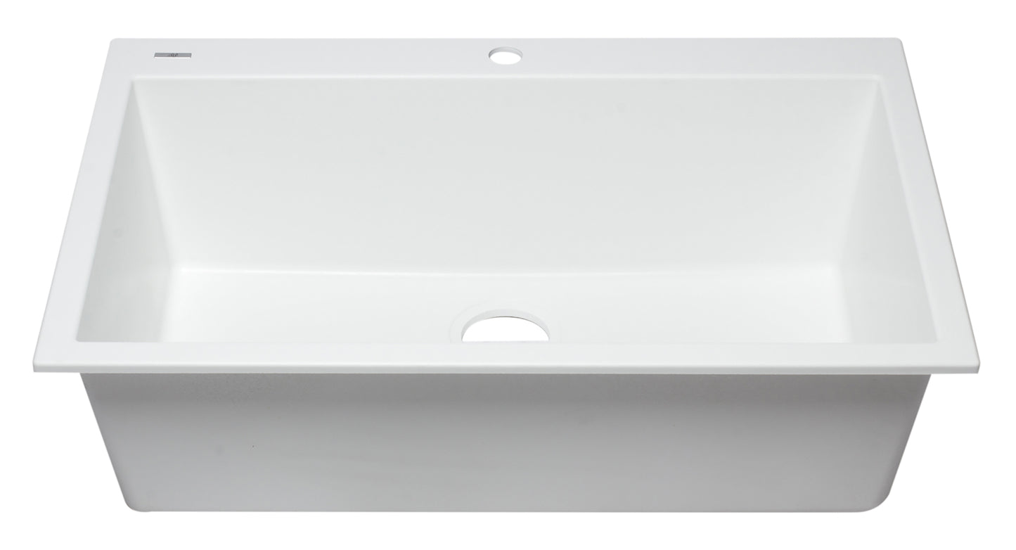 ALFI brand White 33" Single Bowl Drop In Granite Composite Kitchen Sink