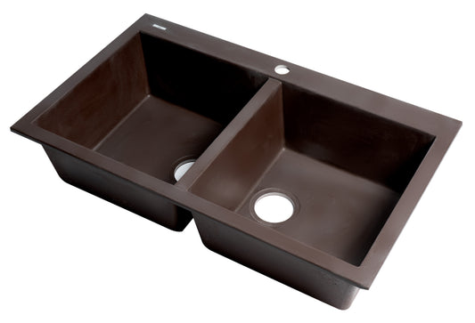 ALFI brand Chocolate 34" Drop-In Double Bowl Granite Composite Kitchen Sink