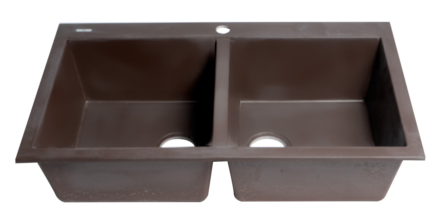 ALFI brand Chocolate 34" Drop-In Double Bowl Granite Composite Kitchen Sink
