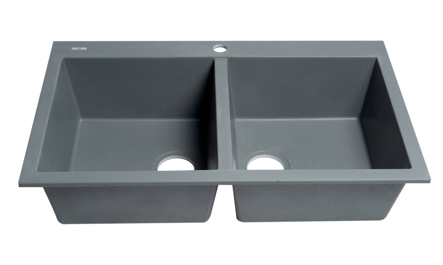 ALFI brand Titanium 34" Drop-In Double Bowl Granite Composite Kitchen Sink