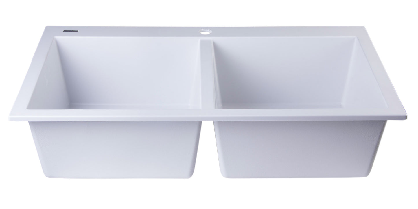 ALFI brand White 34" Drop-In Double Bowl Granite Composite Kitchen Sink