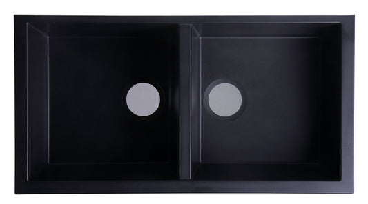 ALFI brand Black 34" Undermount Double Bowl Granite Composite Kitchen Sink