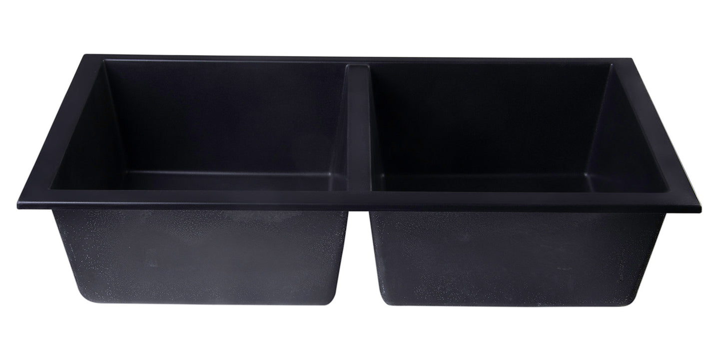 ALFI brand Black 34" Undermount Double Bowl Granite Composite Kitchen Sink