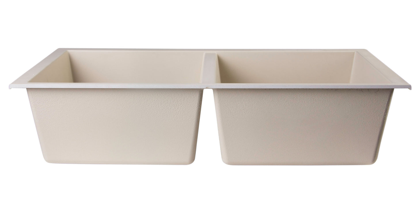 ALFI brand Biscuit 34" Undermount Double Bowl Granite Composite Kitchen Sink