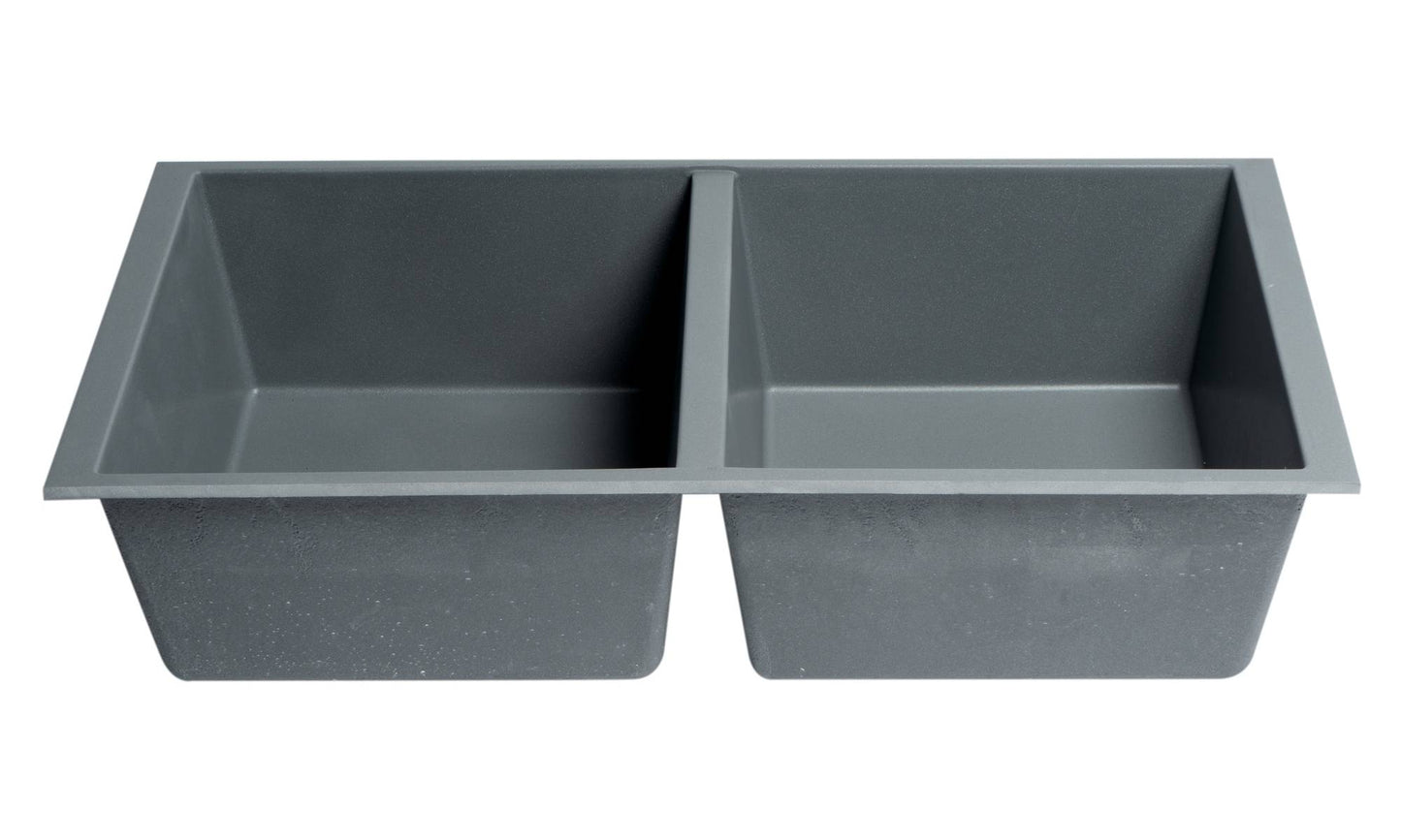 ALFI brand Titanium 34" Undermount Double Bowl Granite Composite Kitchen Sink