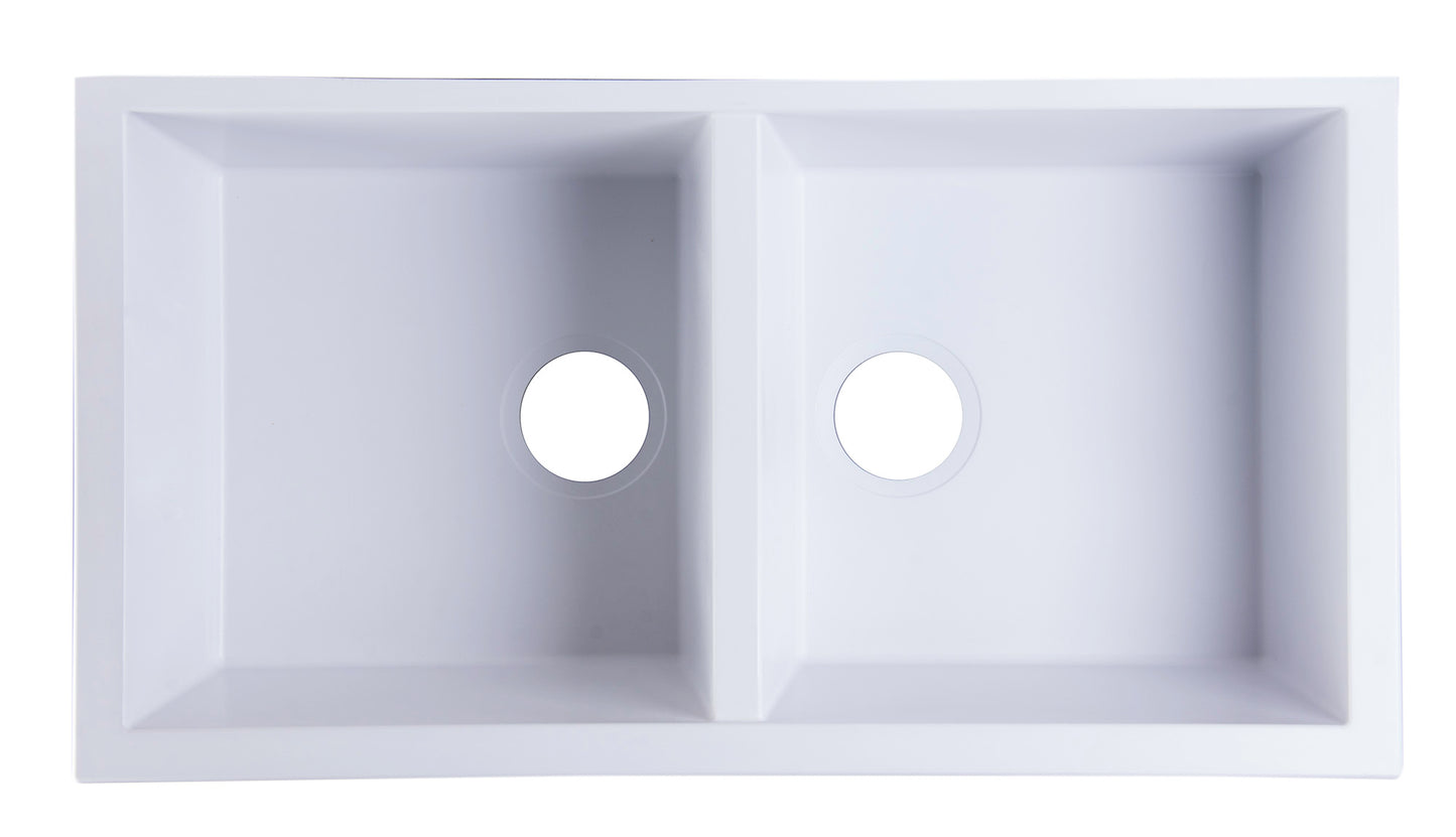 ALFI brand White 34" Undermount Double Bowl Granite Composite Kitchen Sink