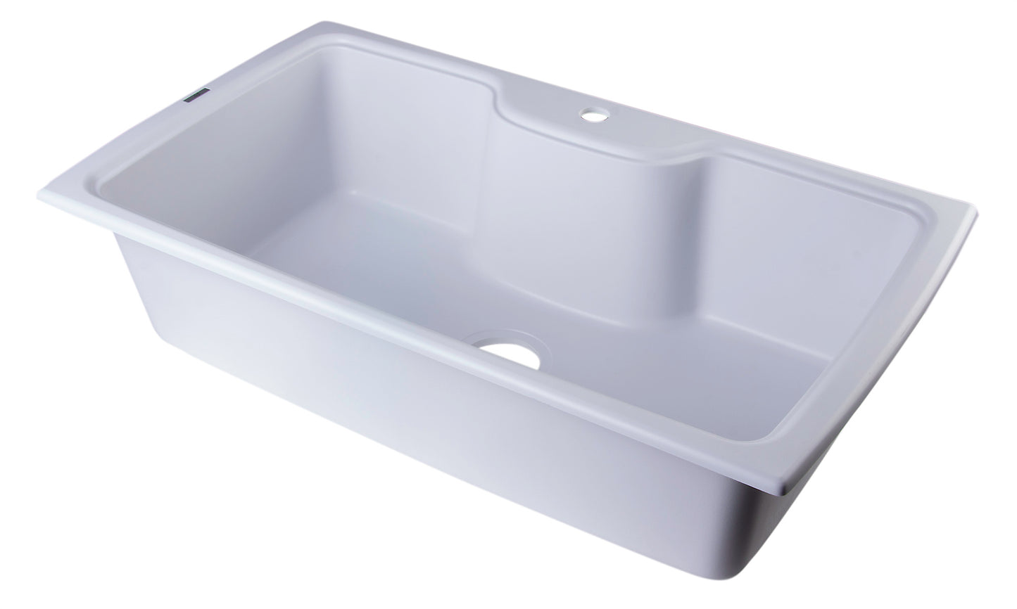 ALFI brand White 35" Drop-In Single Bowl Granite Composite Kitchen Sink