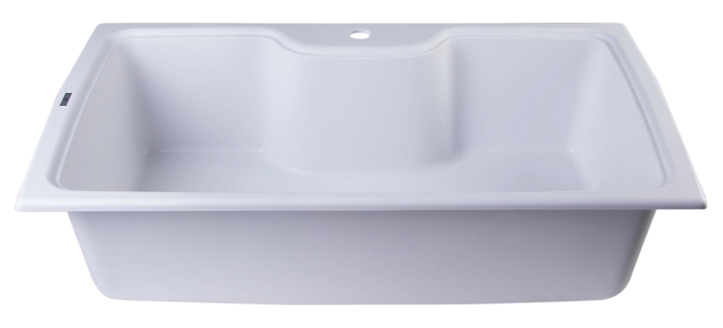 ALFI brand White 35" Drop-In Single Bowl Granite Composite Kitchen Sink