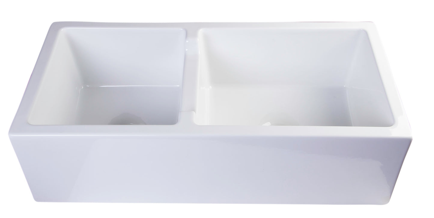 ALFI brand 36" White Smooth Apron Thick Wall Fireclay Double Bowl Farm Sink