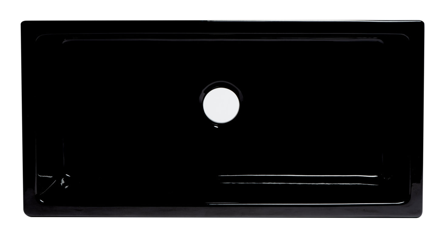 ALFI brand Black Gloss Reversible Smooth / Fluted Single Bowl Fireclay Farm Sink