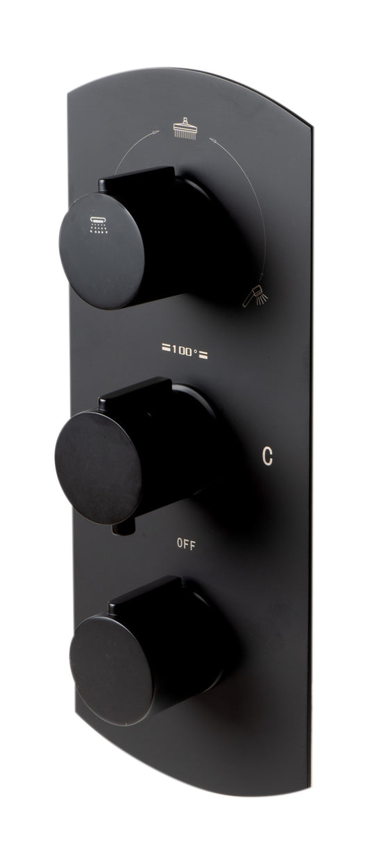 ALFI brand Black Matte 3-Way Thermostatic Valve Shower Mixer Round Knobs