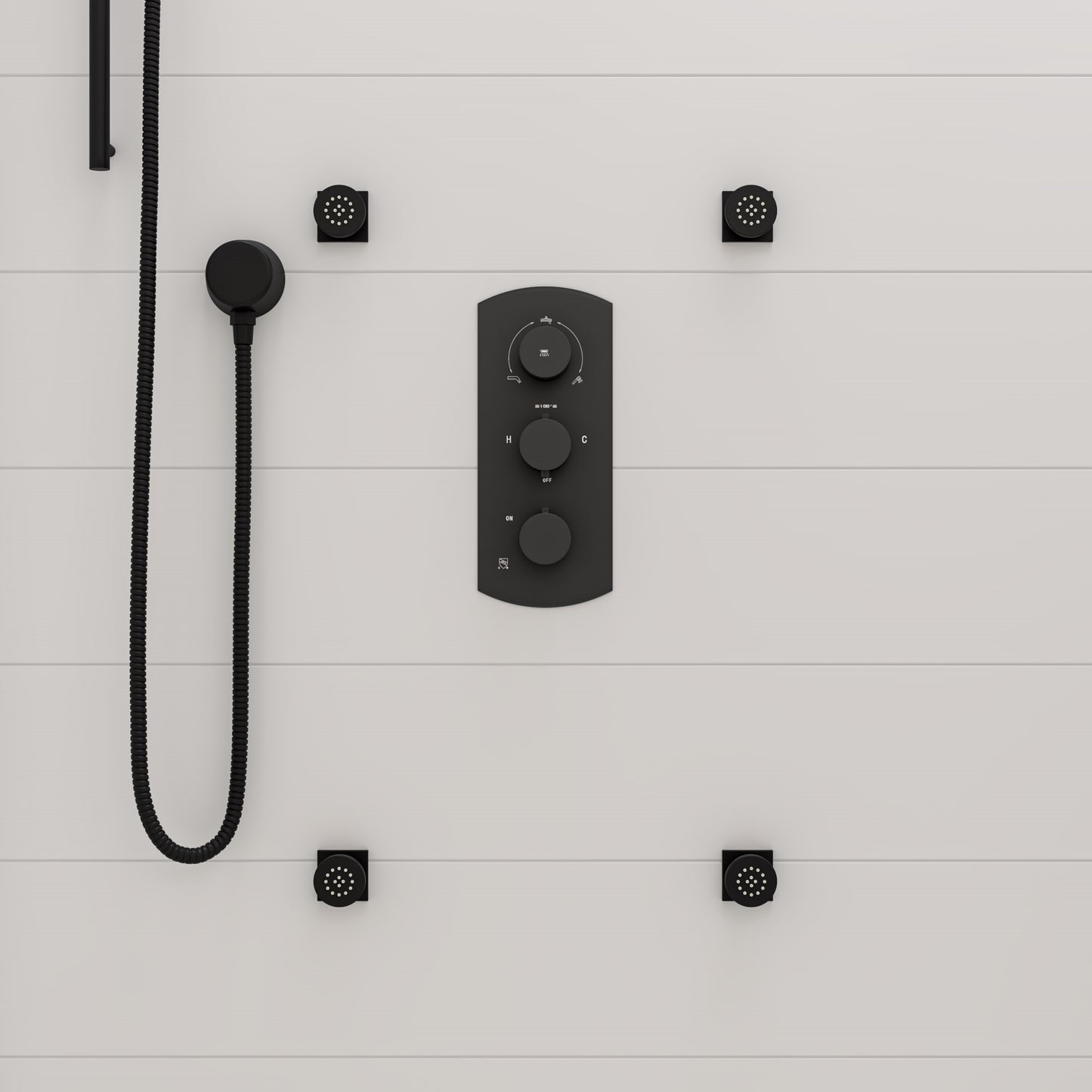 ALFI brand Black Matte 3-Way Thermostatic Valve Shower Mixer Round Knobs