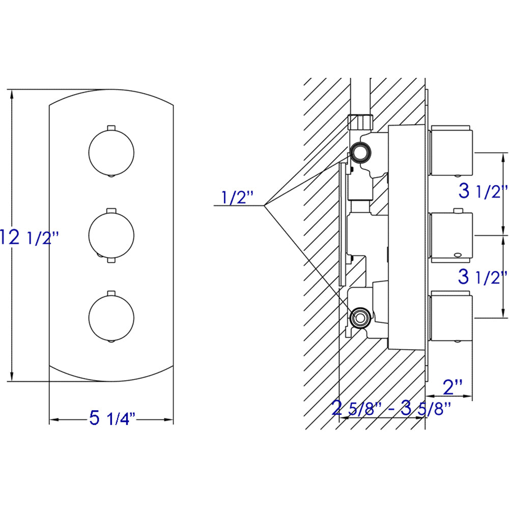ALFI brand Concealed 3-Way Thermostatic Valve Shower Mixer Round Knobs