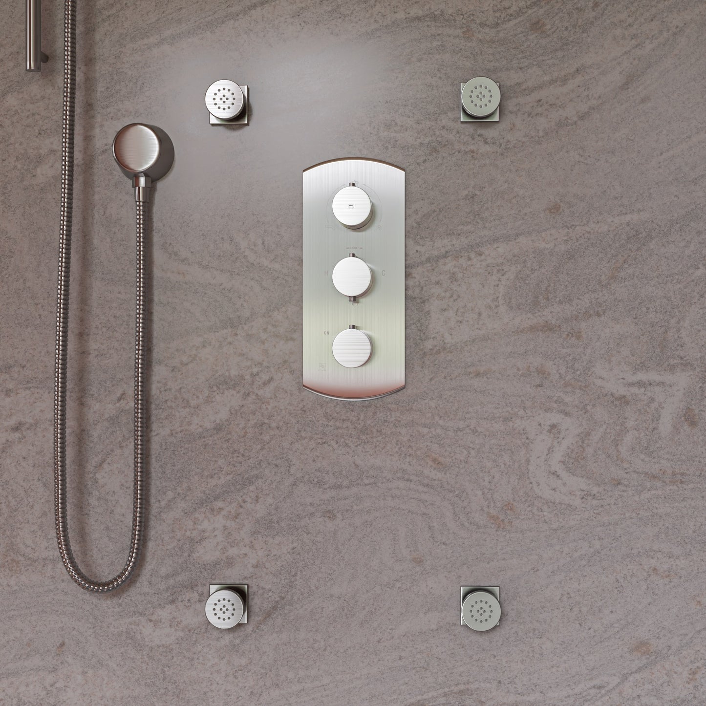 ALFI brandConcealed 4-Way Thermostatic Valve Shower Mixer /w Round Knobs