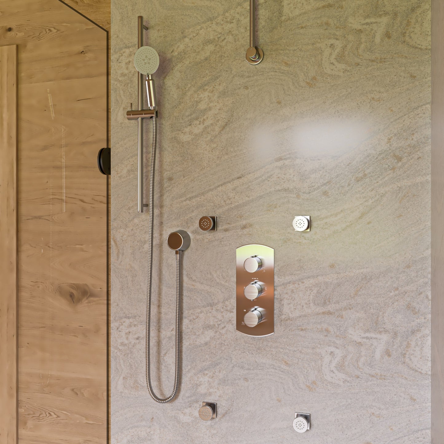 ALFI brandConcealed 4-Way Thermostatic Valve Shower Mixer /w Round Knobs