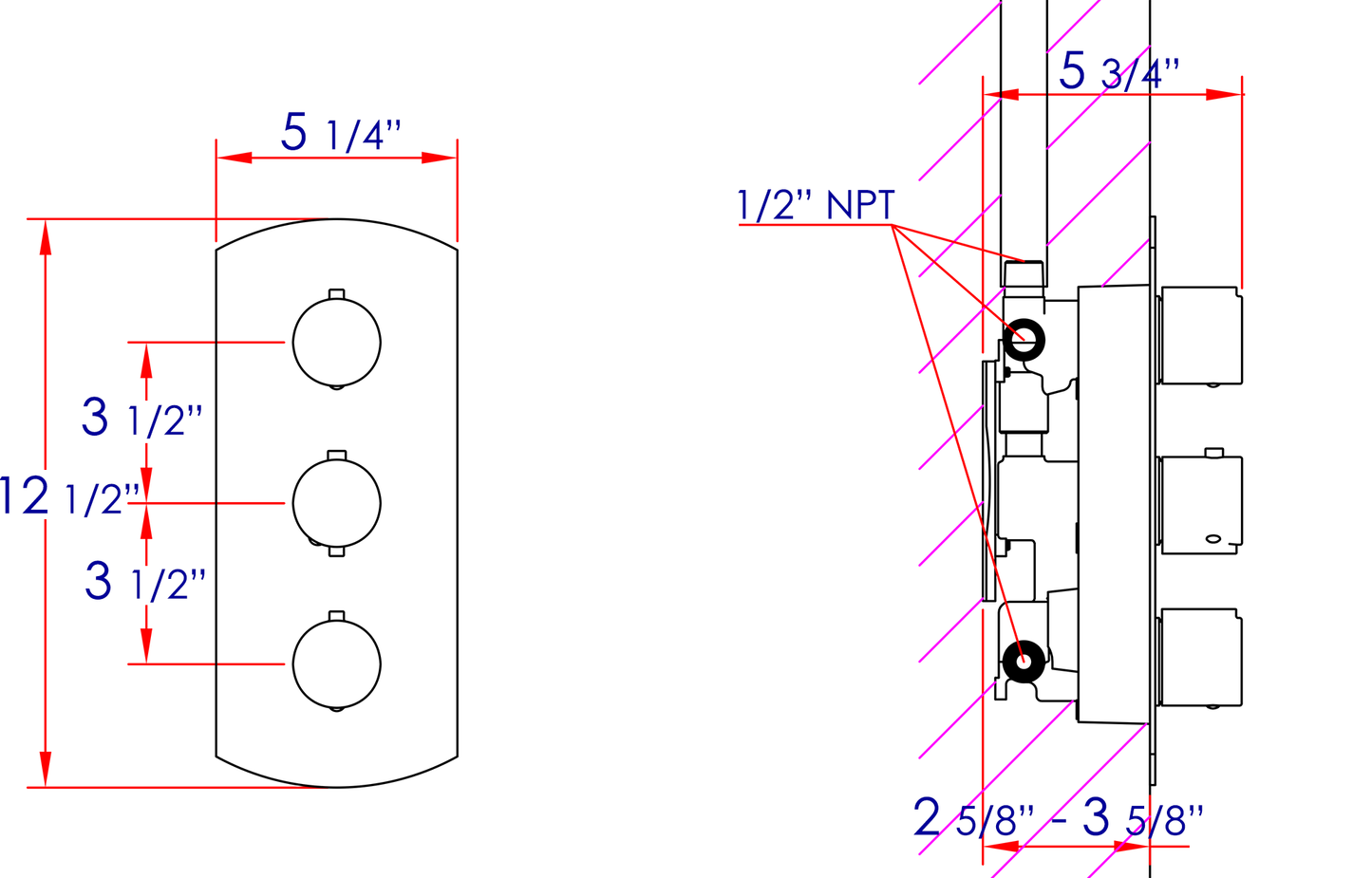 ALFI brandConcealed 4-Way Thermostatic Valve Shower Mixer /w Round Knobs