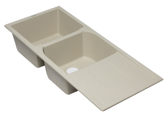 ALFI brand Biscuit 46" Double Bowl Kitchen Sink with Drainboard