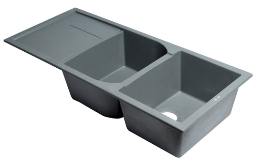 ALFI brand Titanium 46" Double Bowl Kitchen Sink with Drainboard