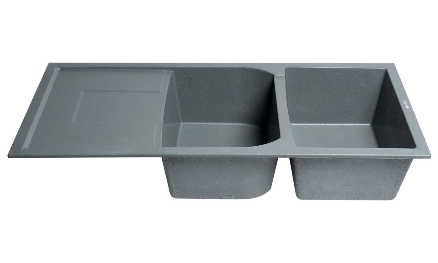 ALFI brand Titanium 46" Double Bowl Kitchen Sink with Drainboard