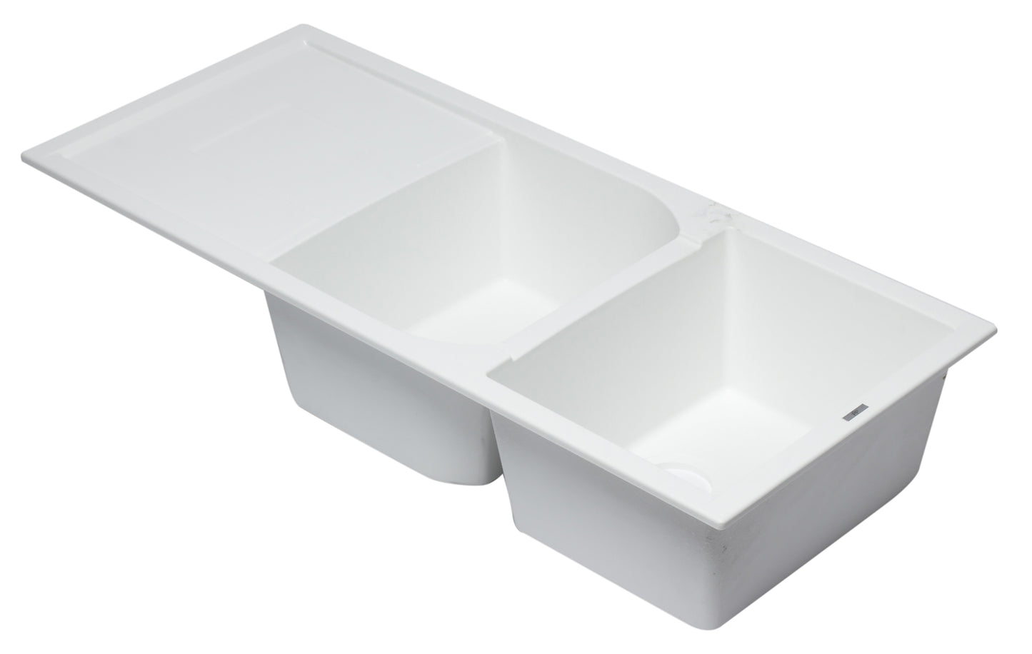 ALFI brand White 46" Double Bowl Granite Composite Kitchen Sink with Drainboard