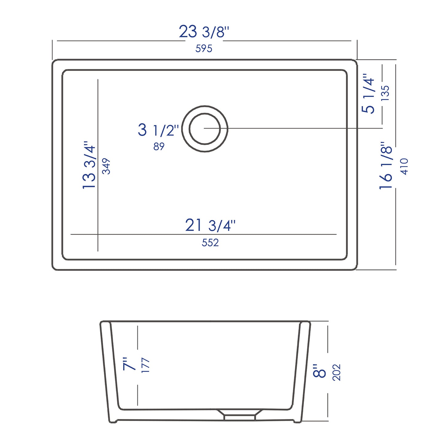 ALFI brand 24 inch Biscuit Single Bowl Fireclay Undermount Kitchen Sink