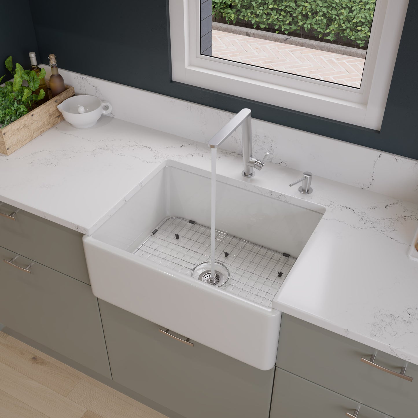 ALFI brand White 26" Contemporary Smooth Apron Fireclay Farmhouse Kitchen Sink