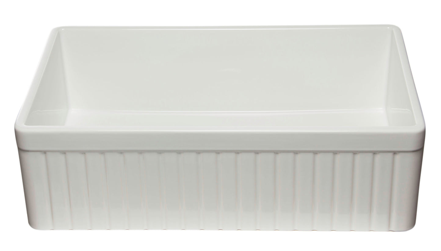 ALFI brand AB532-W 33" White Single Bowl Fluted Apron Fireclay Farm Sink