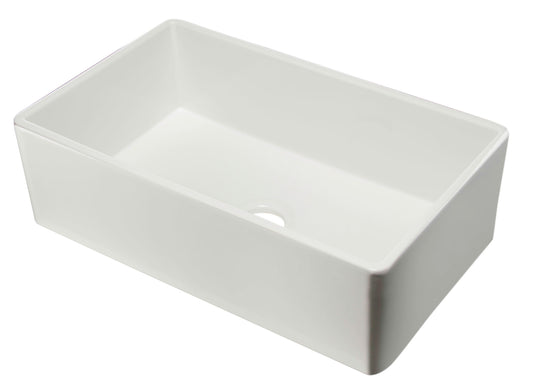 ALFI brand AB533-W 33" White Smooth Apron Single Bowl Fireclay Farm Sink