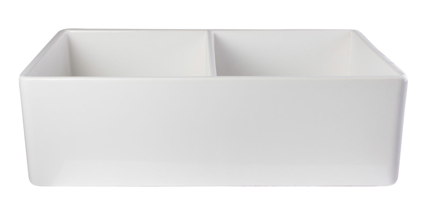 ALFI brand White 32" Smooth Apron Double Bowl Fireclay Farmhouse Kitchen Sink