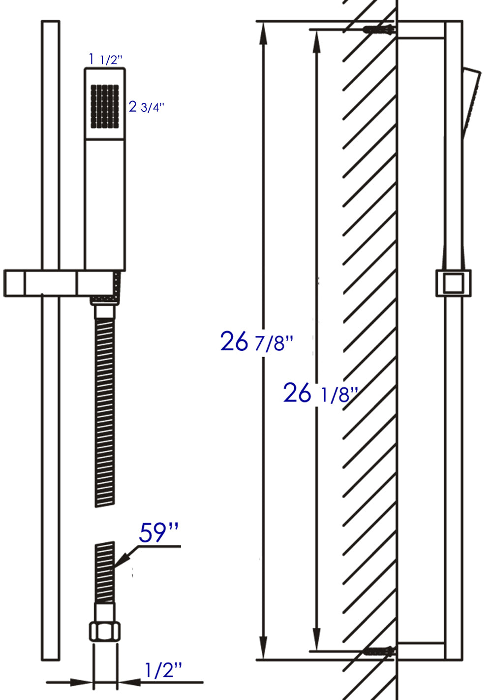 ALFI brand AB7606-PC Sliding Rail Hand Held Shower Head Set with Hose