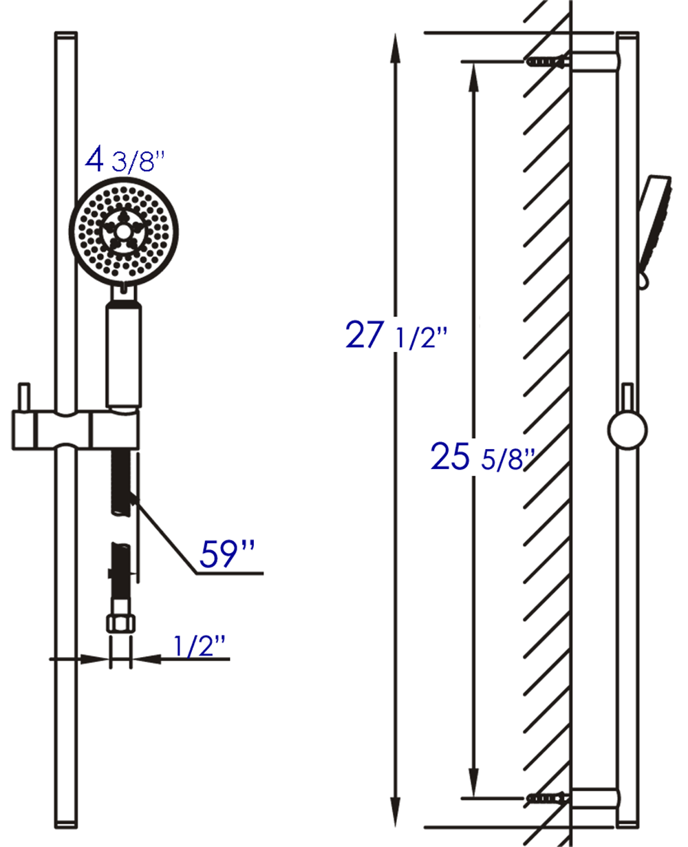 ALFI brand AB7938-PC Sliding Rail Hand Held Shower Head Set with Hose