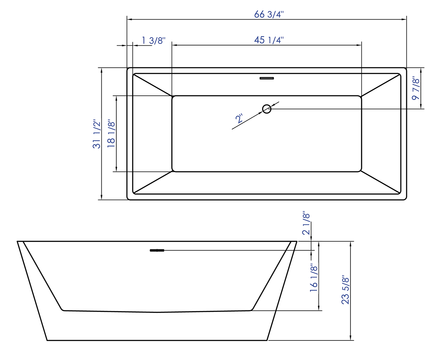 ALFI brand AB8832 67 inch Rectangular Acrylic Free Standing Soaking Bathtub