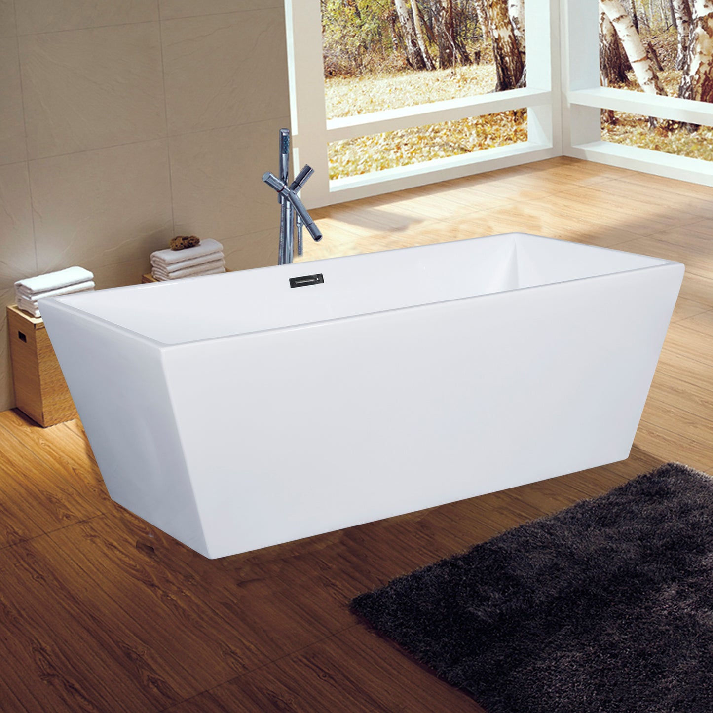 ALFI brand AB8833 59 inch Rectangular Acrylic Free Standing Soaking Bathtub
