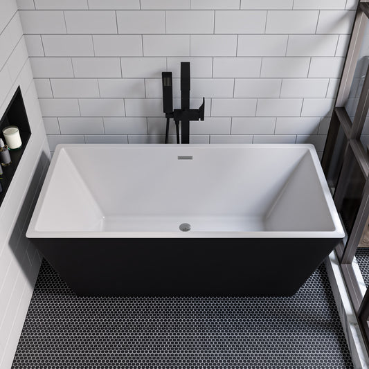 ALFI brand 59 inch Black & Rectangular Acrylic Free Standing Soaking Bathtub