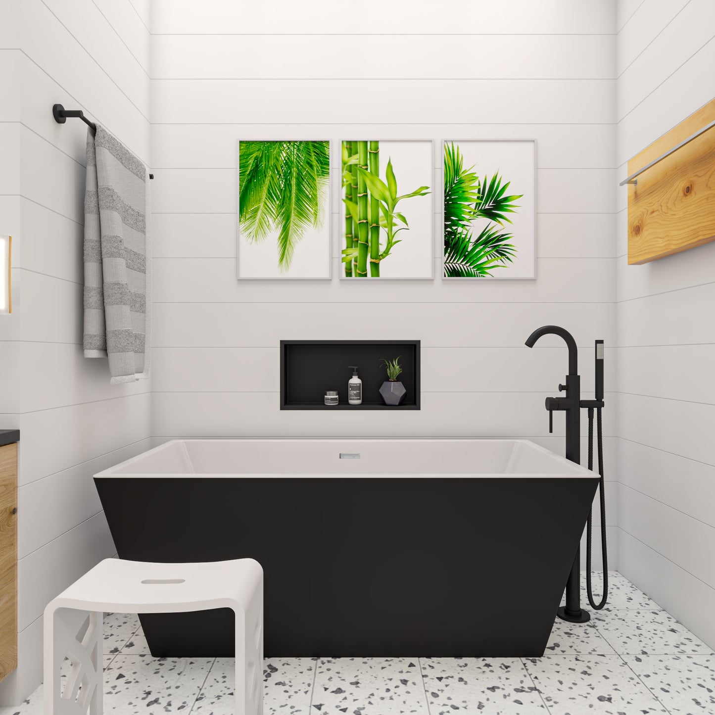 ALFI brand 59 inch Black & Rectangular Acrylic Free Standing Soaking Bathtub