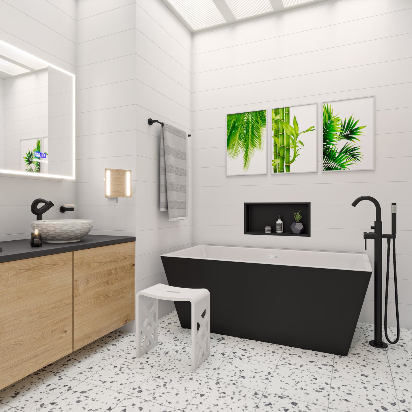 ALFI brand 59 inch Black & Rectangular Acrylic Free Standing Soaking Bathtub