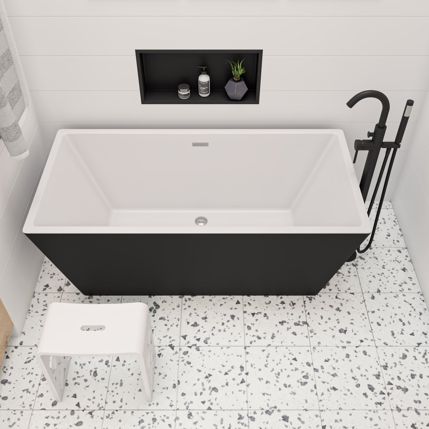 ALFI brand 59 inch Black & Rectangular Acrylic Free Standing Soaking Bathtub