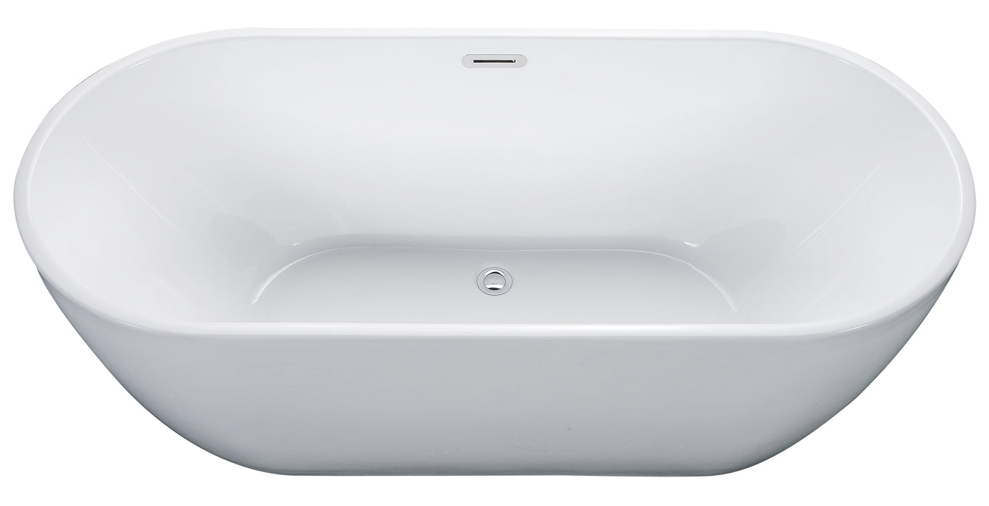 ALFI brand AB8839 67 inch White Oval Acrylic Free Standing Soaking Bathtub