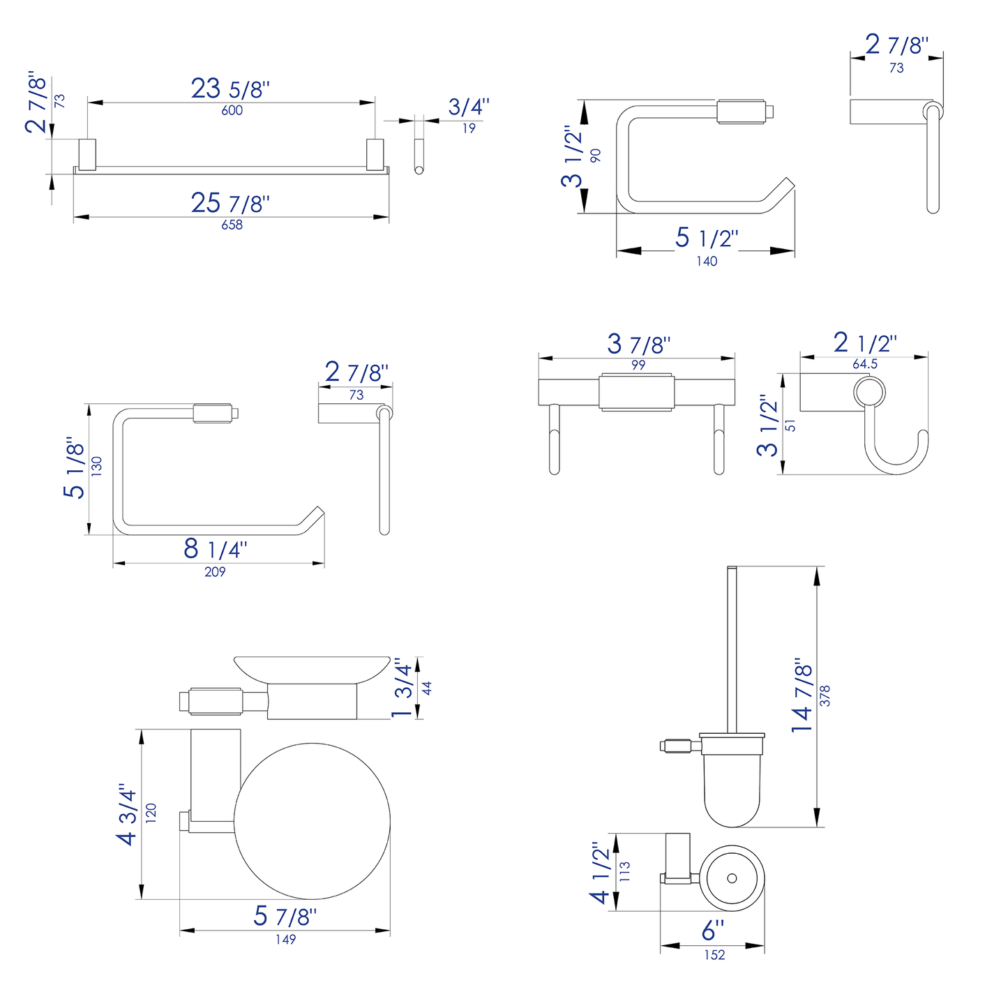 ALFI brand AB9515-PC Polished Chrome 6 Piece Matching Bathroom Accessory Set