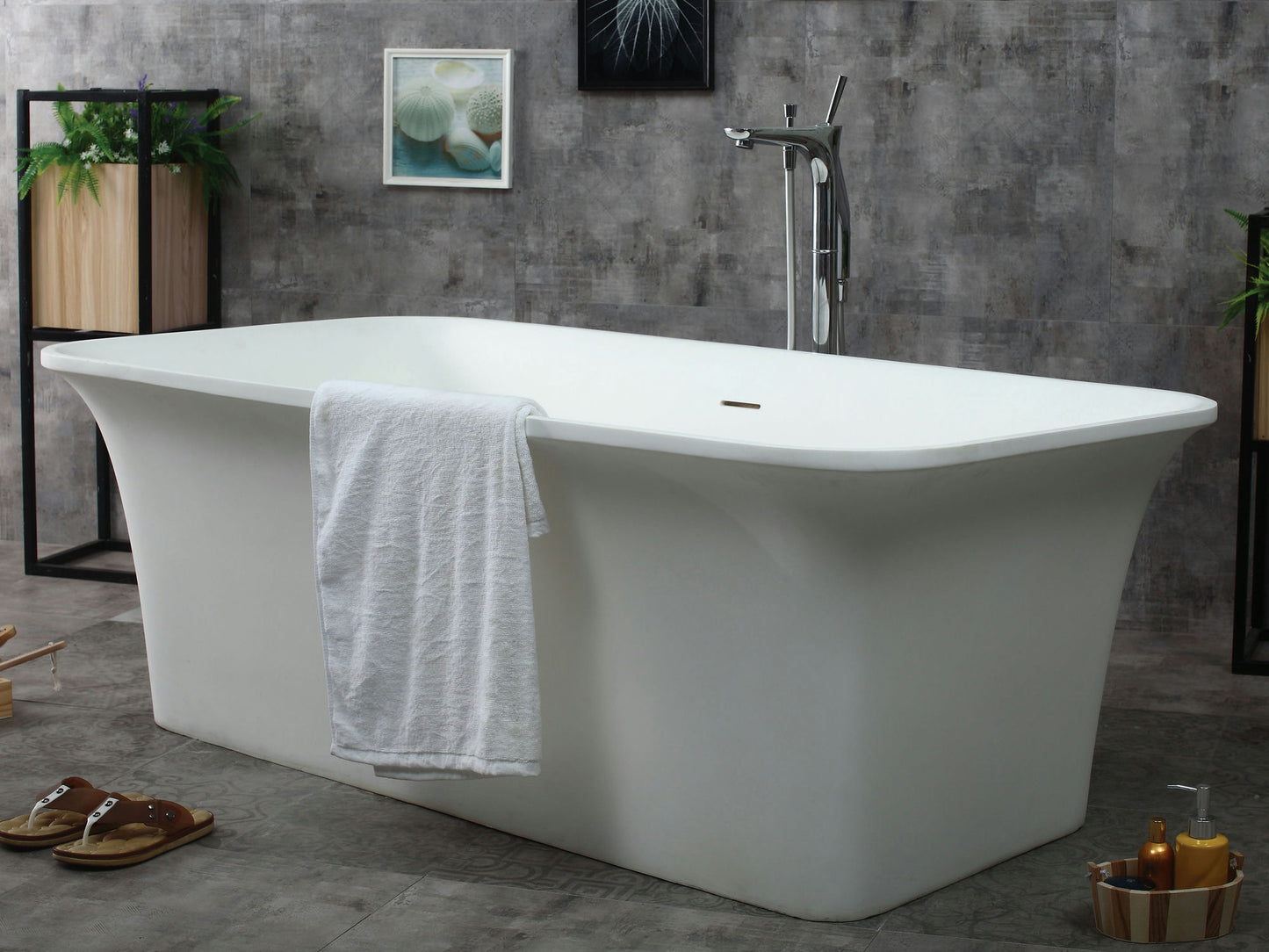 ALFI brand AB9942 67" Rectangular Solid Surface Smooth Resin Soaking Bathtub