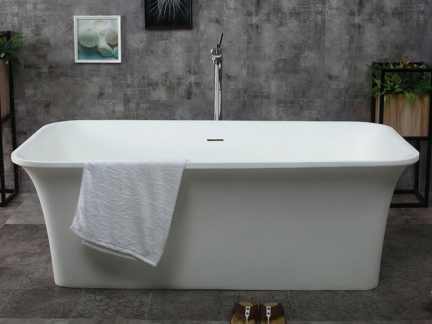 ALFI brand AB9942 67" Rectangular Solid Surface Smooth Resin Soaking Bathtub