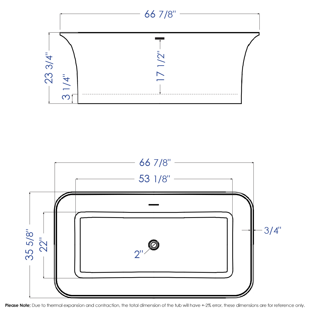 ALFI brand AB9942 67" Rectangular Solid Surface Smooth Resin Soaking Bathtub
