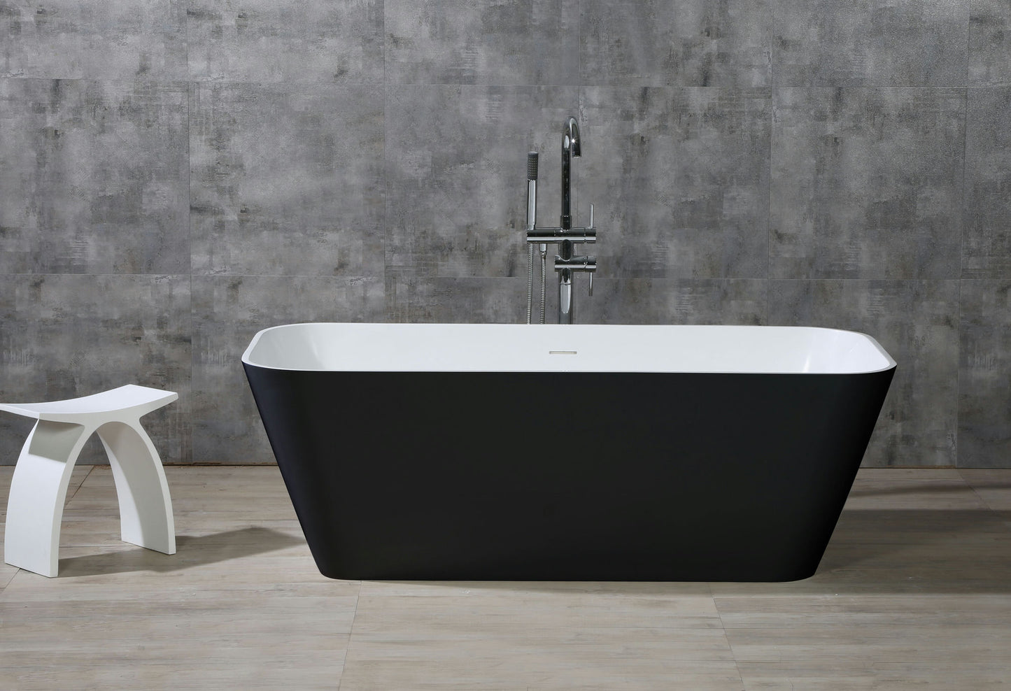ALFI brand 67" Black & Matte Rectangular Solid Surface Resin Soaking Bathtub
