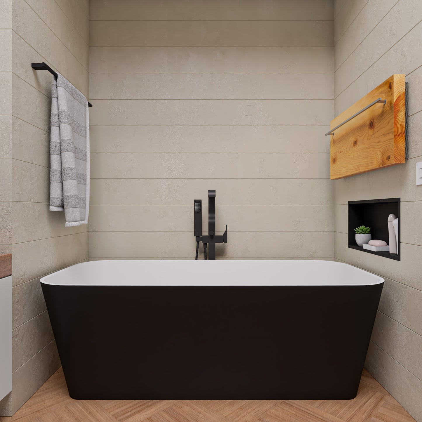 ALFI brand 67" Black & Matte Rectangular Solid Surface Resin Soaking Bathtub