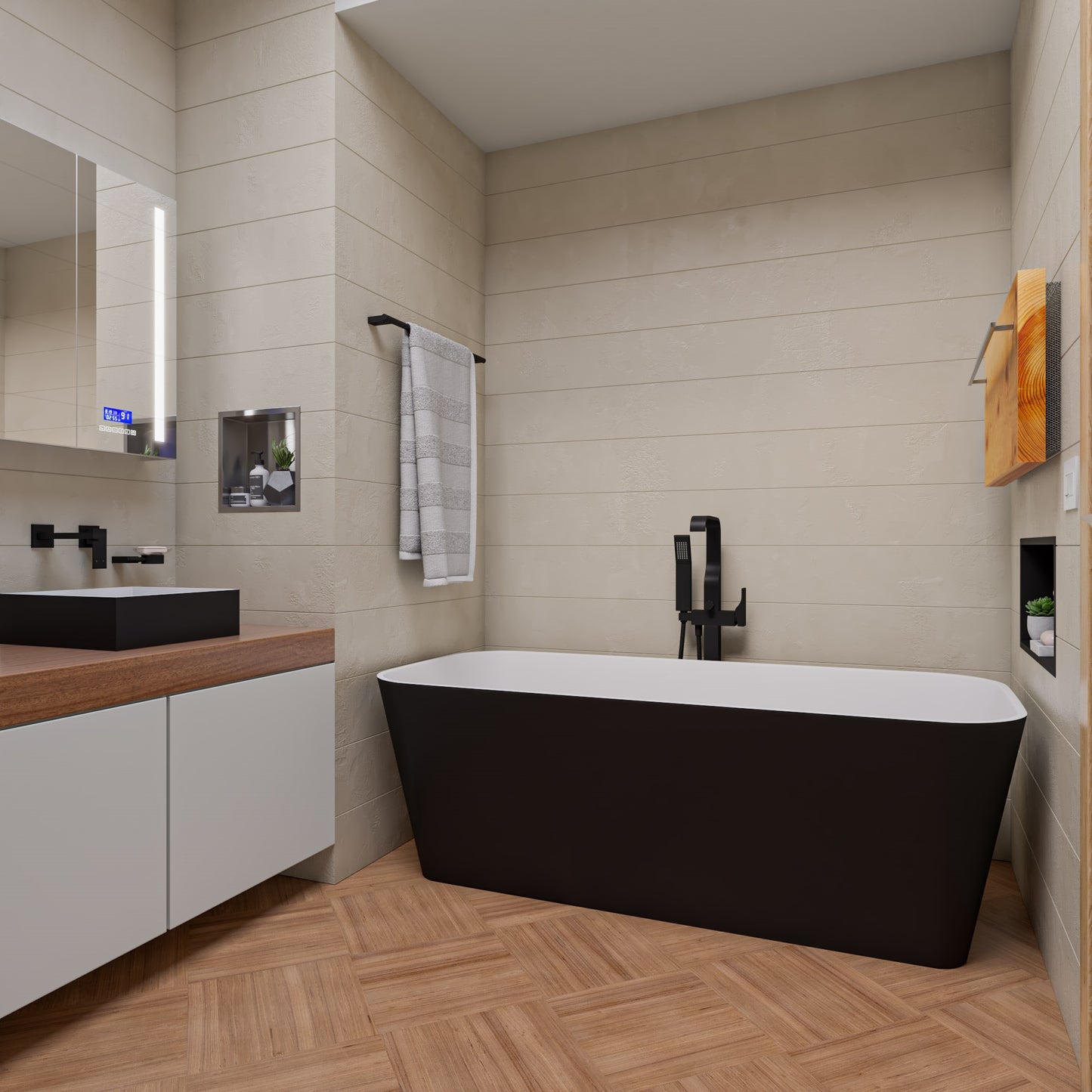 ALFI brand 67" Black & Matte Rectangular Solid Surface Resin Soaking Bathtub